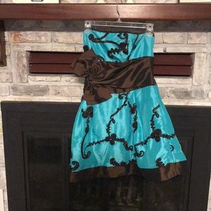 Turquoise and brown semi formal dress